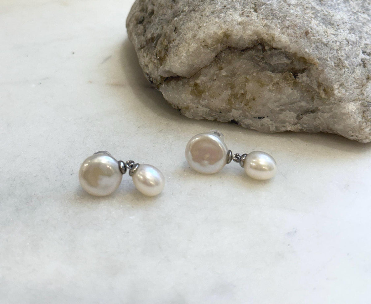6.7-10.2mm Freshwater white Keshi pearls Earrings: Extreme luster mirrored, 2.2cm high, S925 silver earrings.Pearl Jewelry Idea.
