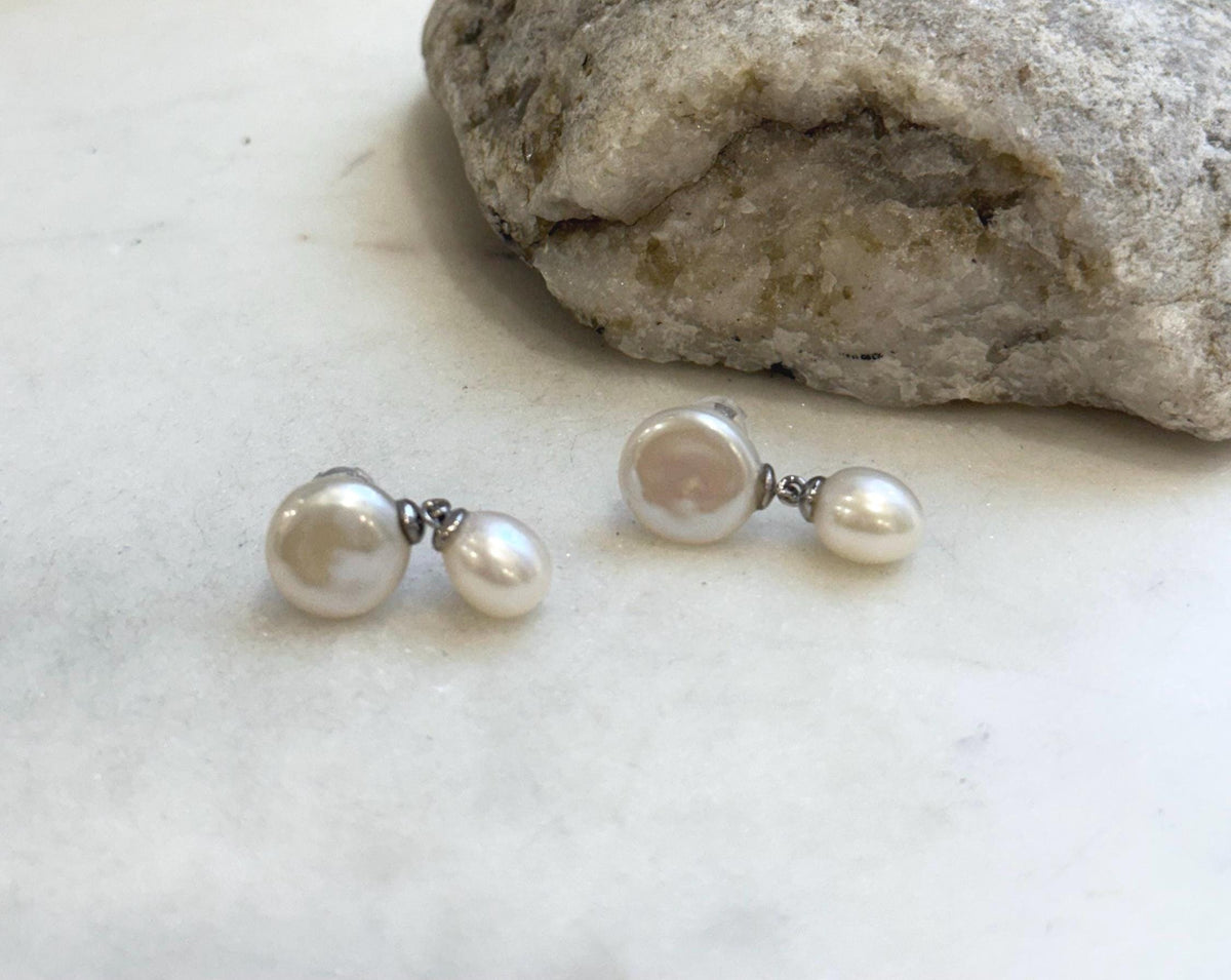 6.7-10.2mm Freshwater white Keshi pearls Earrings: Extreme luster mirrored, 2.2cm high, S925 silver earrings.Pearl Jewelry Idea.