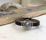 Elly’s 11.3mm Tahitian Platinum Ocean Pearl Genius Leather Strap Bracelet: extreme luster mirrored, for 6.1”- 8” wrist.