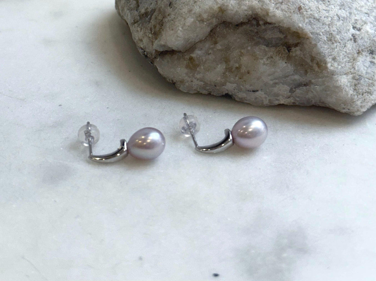 7.9mm Freshwater pearls Earrings: Extreme luster mirrored, Metallic rose lilac, 1.9cm high, S925 silver earrings.Pearl Jewelry Idea.gift for her daily earrings