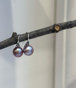 9.3mm Freshwater Edison pearls S925 silver High heel Earrings: Extreme luster mirrored, Metallic purple lavender.Pearl Jewelry Idea.daily earrings