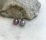 9.3mm Freshwater Edison pearls S925 silver High heel Earrings: Extreme luster mirrored, Metallic purple lavender.Pearl Jewelry Idea.