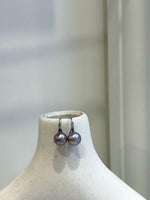 9.3mm Freshwater Edison pearls S925 silver High heel Earrings: Extreme luster mirrored, Metallic purple lavender.Pearl Jewelry Idea.
