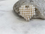 Elly’s Ivory Keshi Pearls 3D heart Vintage Brooch: Extreme luster, 4-5mm, 3.1x3.4cm. Pearl jewelry idea