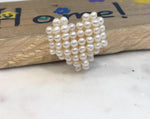 Elly’s Ivory Keshi Pearls 3D heart Vintage Brooch: Extreme luster, 4-5mm, 3.1x3.4cm.