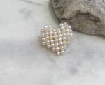 Elly’s Ivory Keshi Pearls 3D heart Vintage Brooch: Extreme luster, 4-5mm, 3.1x3.4cm.
