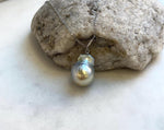 South sea golden baroque Pearl pendant: Extreme luster mirrored, silver golden pearl, 14.7x19.5mm, S925 silver cool pendant chain set. gift for her birthday