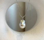 South sea golden baroque Pearl pendant: Extreme luster mirrored, silver golden pearl, 14.7x19.5mm, S925 silver cool pendant chain set.