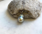 South sea golden baroque Pearl pendant: Extreme luster mirrored, silver golden pearl, 14.7x19.5mm, S925 silver cool pendant chain set.
