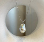 South sea golden baroque Pearl pendant: Extreme luster mirrored, silver golden pearl, 14.7x19.5mm, S925 silver cool pendant chain set.