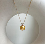 Elly’s 11mm South sea deep gold Pearl pendant: Extreme luster mirrored, 1.5cm high, S925 silver castle pendant chain set.