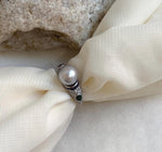 8.6mm Akoya blue silver ocean pearl Vintage ring: Extreme luster mirrored, S925 silver adjustable ring. Pearl Jewelry Idea.