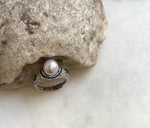 8.6mm Akoya blue silver ocean pearl Vintage ring: Extreme luster mirrored, S925 silver adjustable ring. Pearl Jewelry Idea.