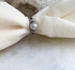 8.6mm Akoya blue silver ocean pearl Vintage ring: Extreme luster mirrored, S925 silver adjustable ring. Pearl Jewelry Idea.