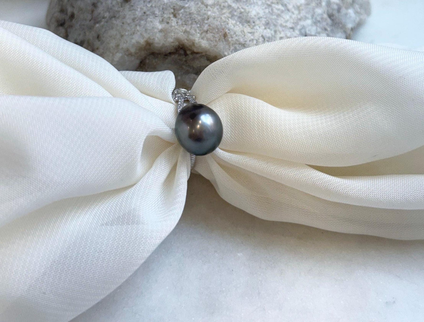 11.1x12.5mm Tahitian Ocean Platinum Pearl Ring: Extreme luster mirrored, S925 silver Minimalist adjustable Ring.Pearl Jewelry Idea