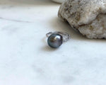 11.1x12.5mm Tahitian Ocean Platinum Pearl Ring: Extreme luster mirrored, S925 silver Minimalist adjustable Ring.Pearl Jewelry Idea, gift for her anniversary