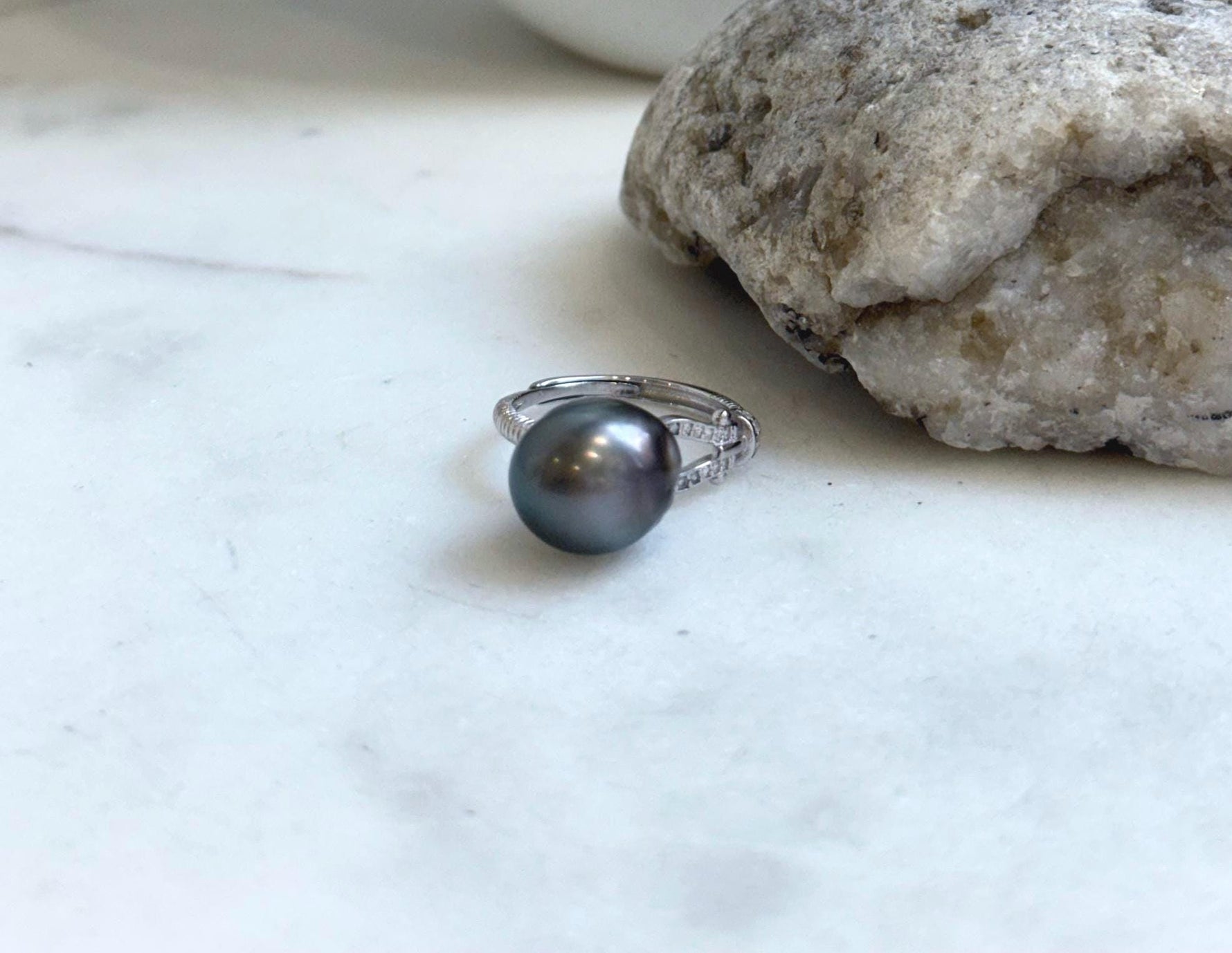 11.1x12.5mm Tahitian Ocean Platinum Pearl Ring: Extreme luster mirrored, S925 silver Minimalist adjustable Ring.Pearl Jewelry Idea, platinum pearl ring
