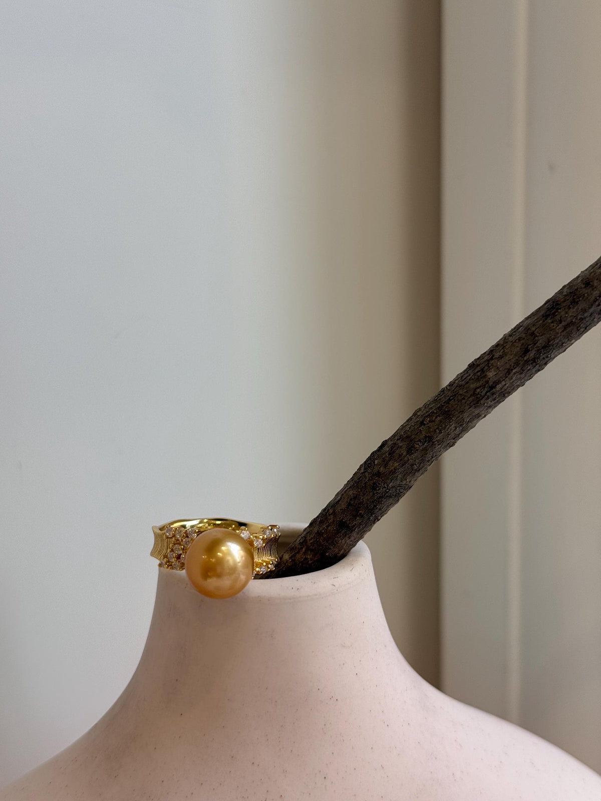 10.3mm South sea deep golden ocean pearl Ring: Extreme luster mirrored, S925 silver with gold plated adjustable Vintage Ring.