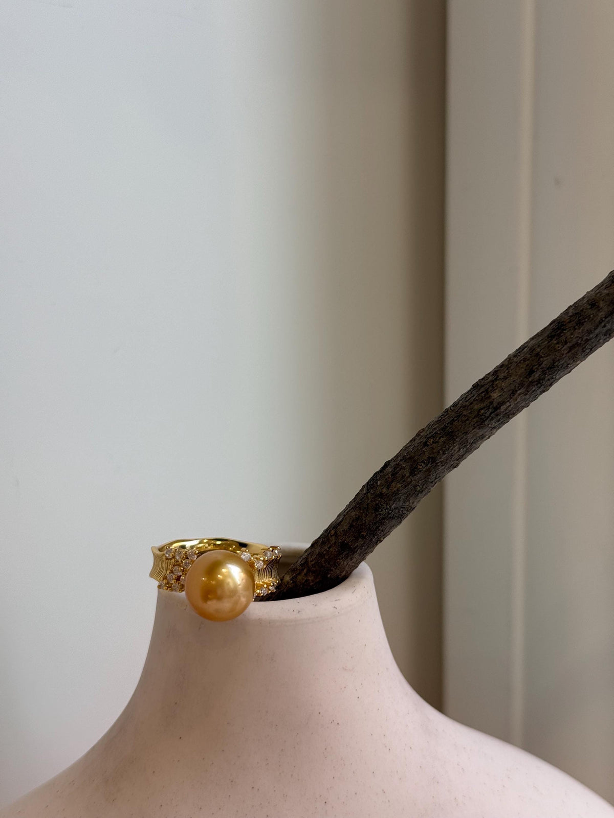 10.3mm South sea deep golden ocean pearl Ring: Extreme luster mirrored, S925 silver with gold plated adjustable Vintage Ring.