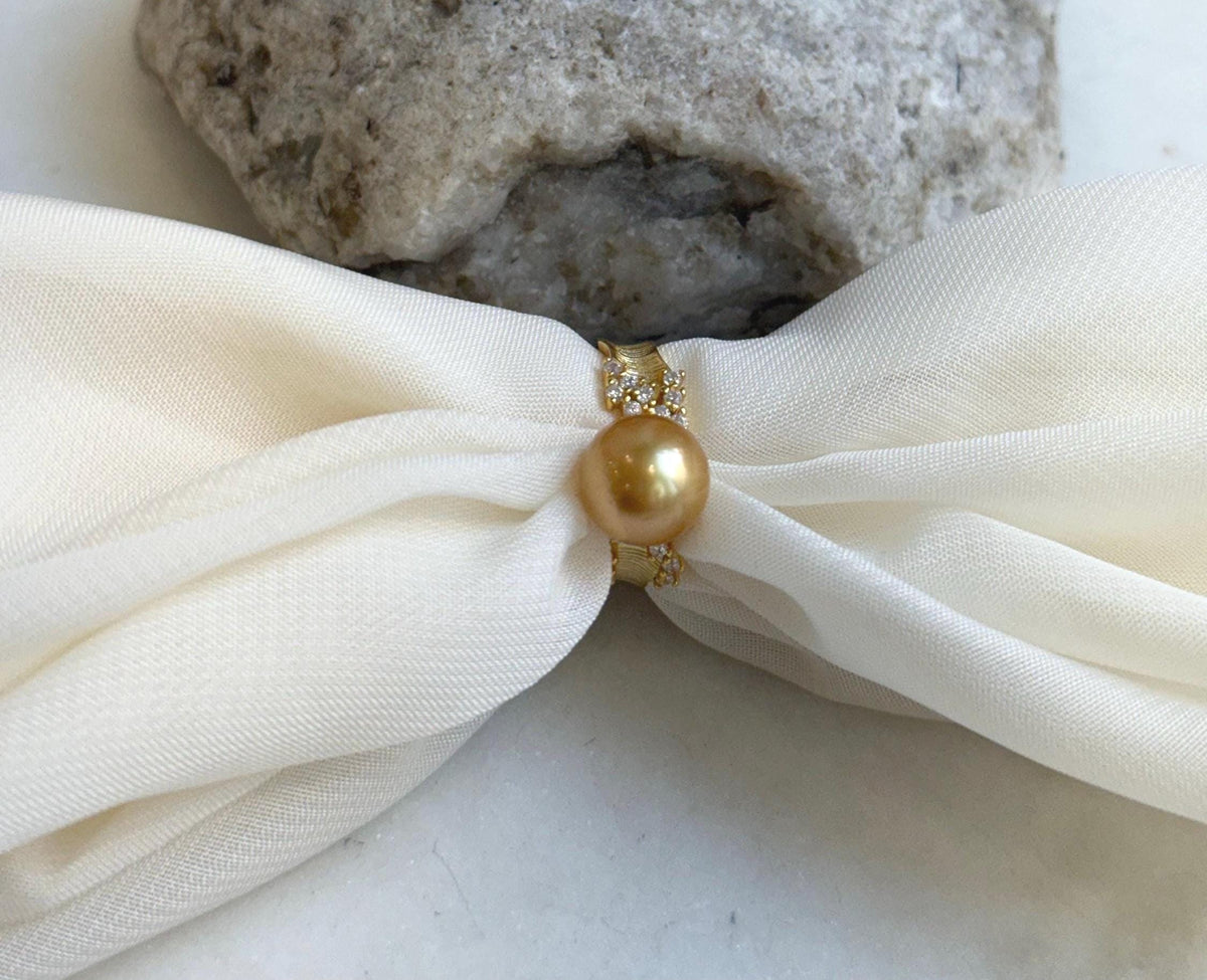 10.3mm South sea deep golden ocean pearl Ring: Extreme luster mirrored, S925 silver with gold plated adjustable Vintage Ring.