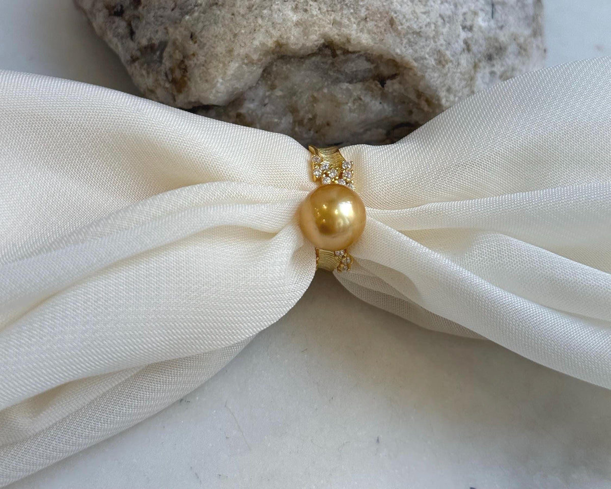 10.3mm South sea deep golden ocean pearl Ring: Extreme luster mirrored, S925 silver with gold plated adjustable Vintage Ring.