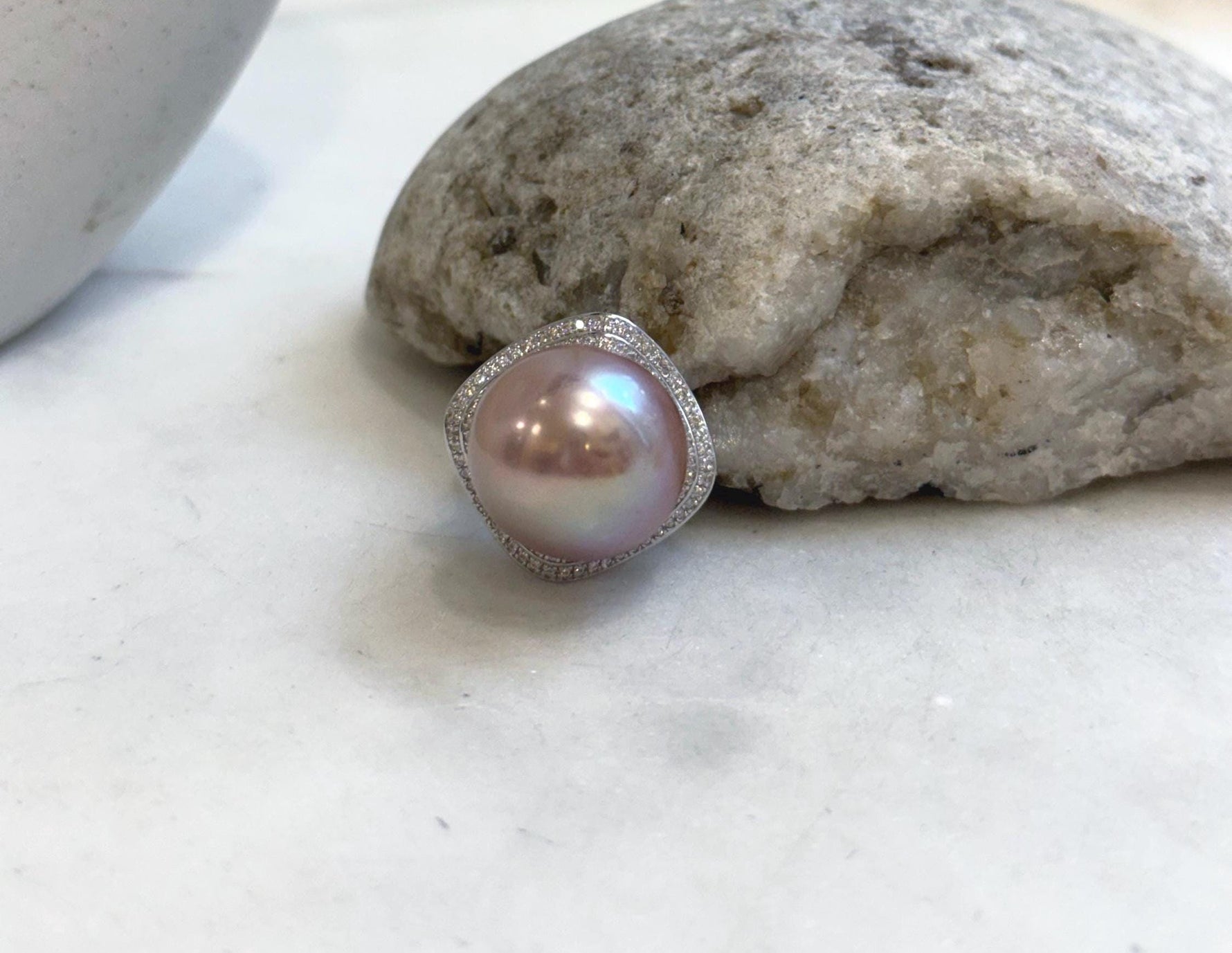 Elly’s 16.6mm Huge Rose Edison pearl ring: Extreme luster mirrored, 1.9cm dia. S925 silver adjustable ring. gift for her birthday
