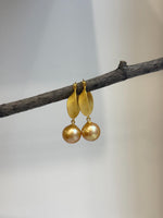 Elly’s 10.5mm Edison deep Golden Pearls Vintage Earrings hoops: Extreme luster Mirrored, 3.3cm high, S925 silver earrings. gift for her office wear