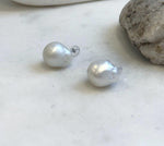 Elly’s Australian white baroque ocean Pearls minimalist earrings studs: Extreme luster, To 16.9mm, s925 silver earrings Studs.gift for her
