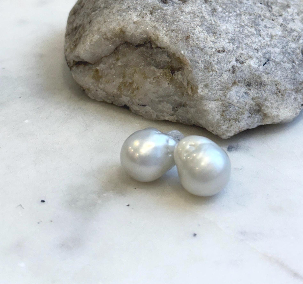 Elly’s Australian white baroque ocean Pearls minimalist earrings studs: Extreme luster, To 16.9mm, s925 silver earrings Studs. gift for her holiday