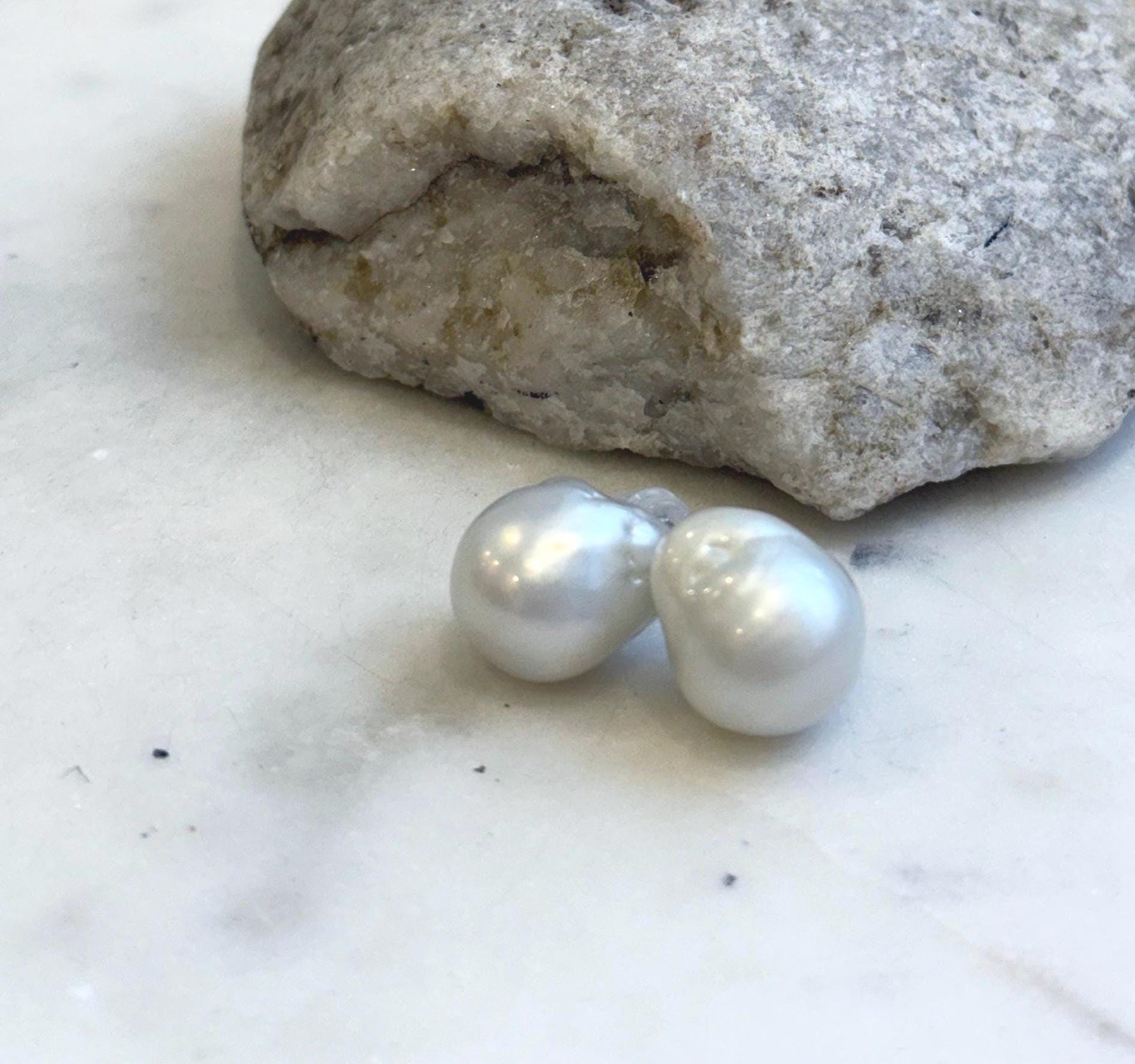 Elly’s Australian white baroque ocean Pearls minimalist earrings studs: Extreme luster, To 16.9mm, s925 silver earrings Studs. gift for her holiday