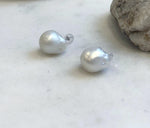 Elly’s Australian white baroque ocean Pearls minimalist earrings studs: Extreme luster, To 16.9mm, s925 silver earrings Studs.