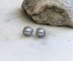 Elly’s 7.7mm Akoya ocean Blue silver pearls earings: Extreme luster mirrored, 1.2x1.2cm, s925 silver earrings. Pearl jewelry idea.