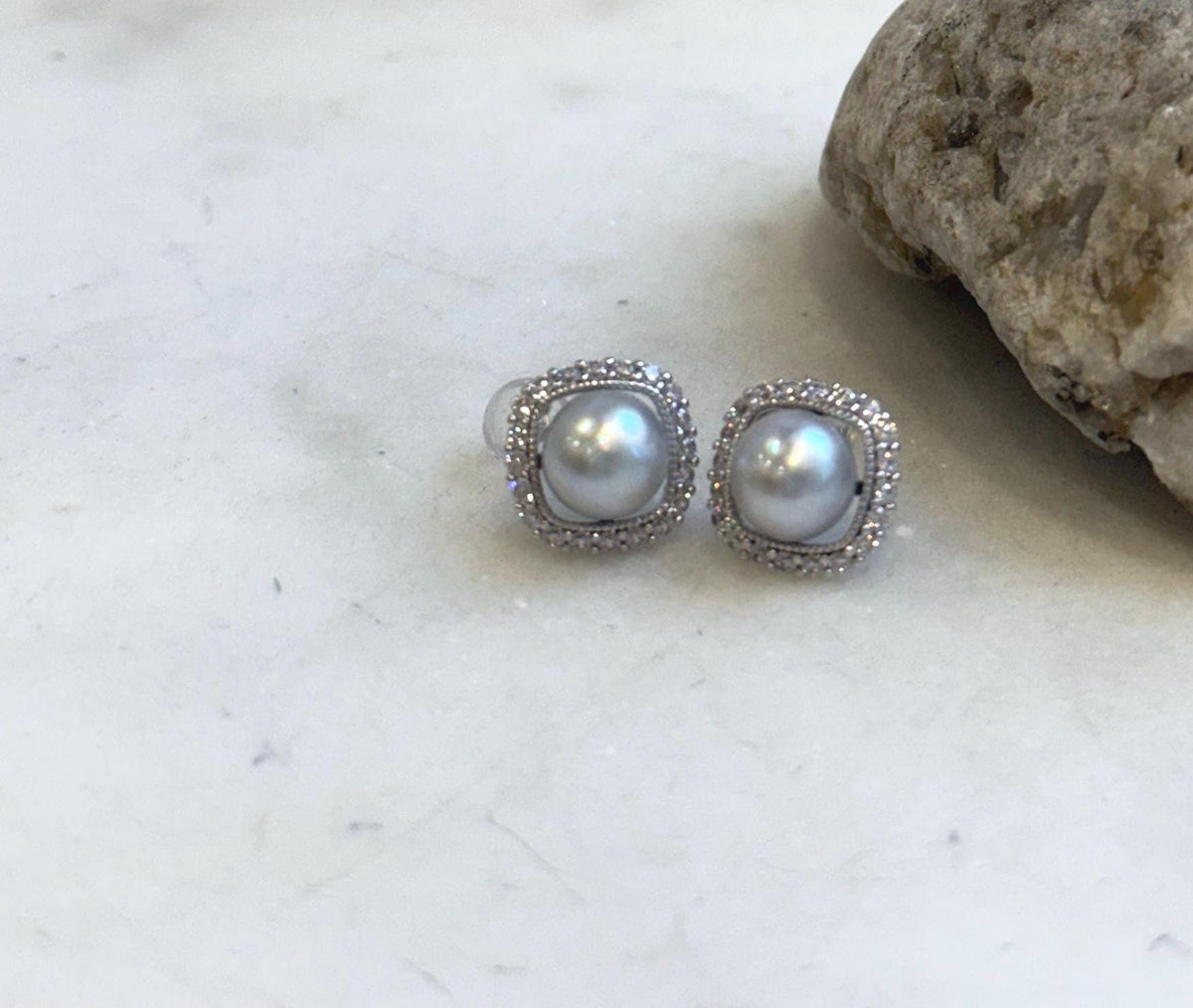 Elly’s 7.7mm Akoya ocean Blue silver pearls earings: Extreme luster mirrored, 1.2x1.2cm, s925 silver earrings. Pearl jewelry idea.