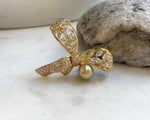 Elly’s South sea golden pearl butterfly bow brooch: Extreme luster mirrored, 9.6mm, deep gold pearl. Christmas Brooch.