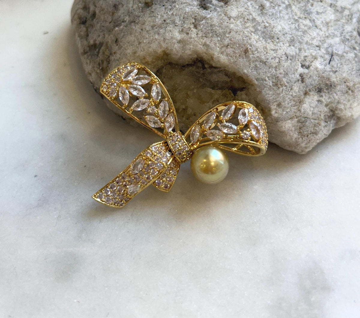 Elly’s South sea golden pearl butterfly bow brooch: Extreme luster mirrored, 9.6mm, deep gold pearl. Christmas Brooch. gift for her birthday