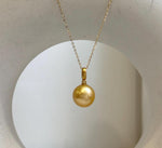 Elly’s Au750 18K Gold 11.4mm South Sea Deep Golden Ocean Pearl Pendant: Extreme luster mirrored, real gold pendant with diamond 0.01ct.  gift for her