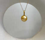 Elly’s Au750 18K Gold 11.4mm South Sea Deep Golden Ocean Pearl Pendant: Extreme luster mirrored, real gold pendant with diamond 0.01ct.  gift for her anniversary