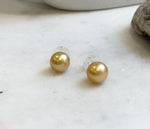 Elly’s Au750 18K Gold 11.1mm South sea deep golden Pearls Earrings Studs: Extreme luster mirrored, 18k gold minimalist earrings. gift for her holiday