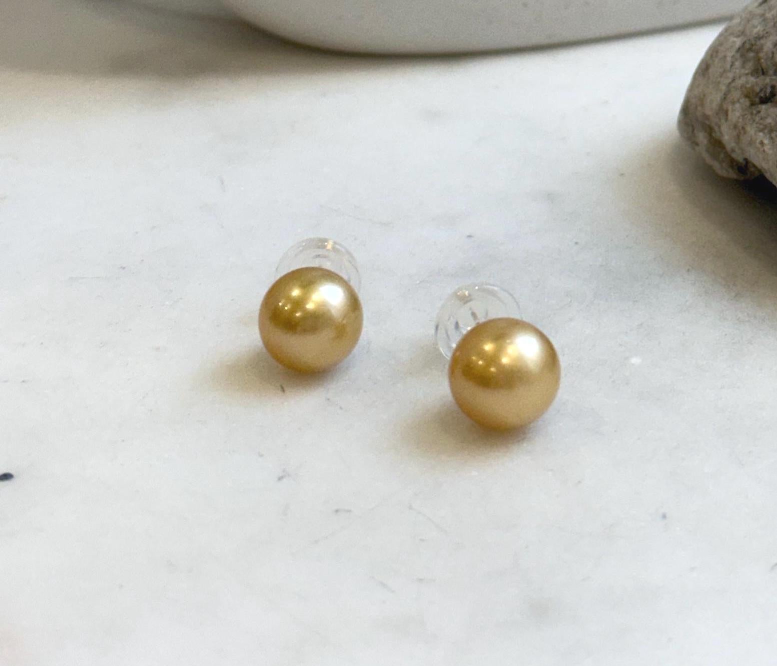 Elly’s Au750 18K Gold 11.1mm South sea deep golden Pearls Earrings Studs: Extreme luster mirrored, 18k gold minimalist earrings. gift for her holiday