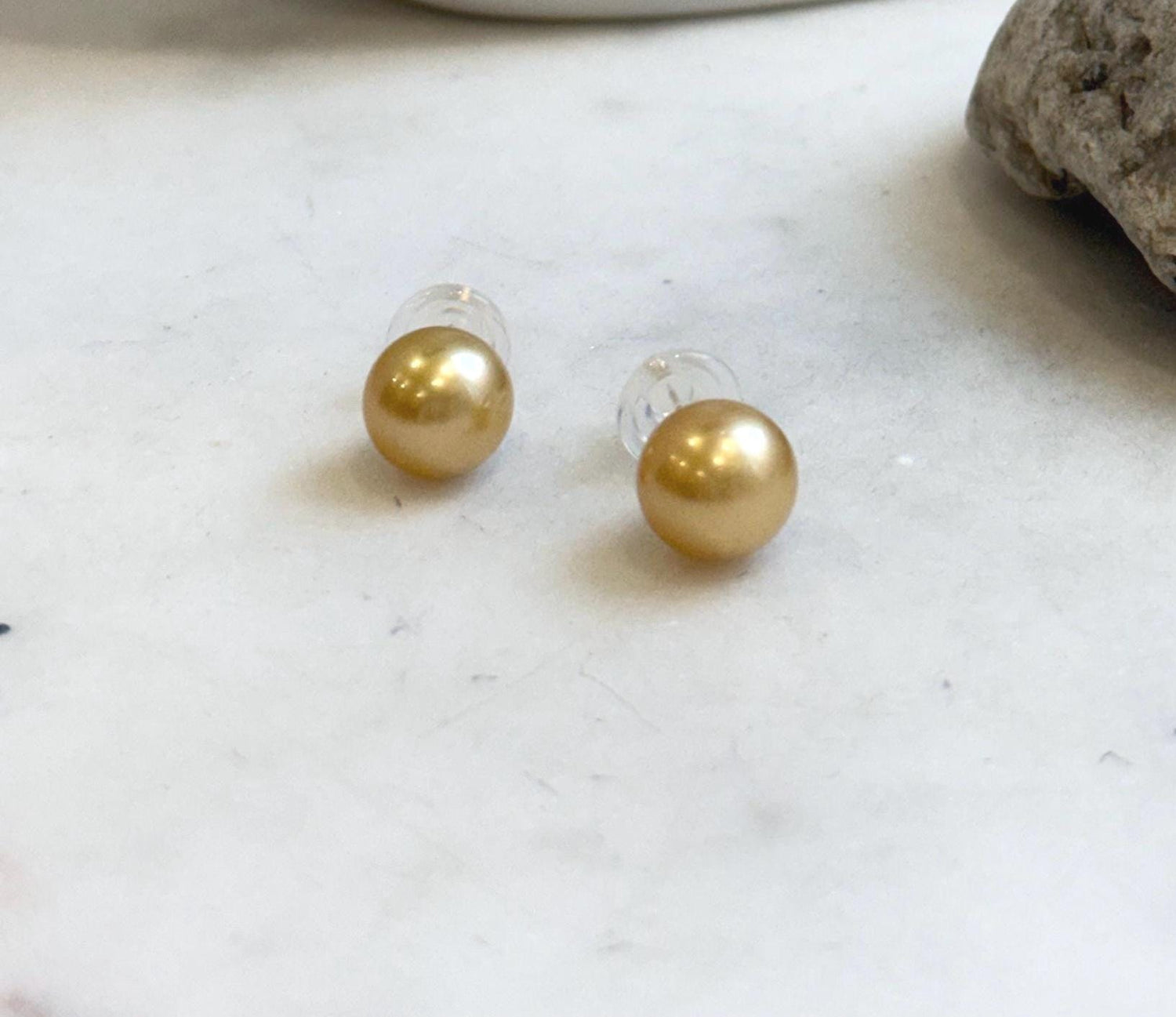 Elly’s Au750 18K Gold 11.1mm South sea deep golden Pearls Earrings Studs: Extreme luster mirrored, 18k gold minimalist earrings.