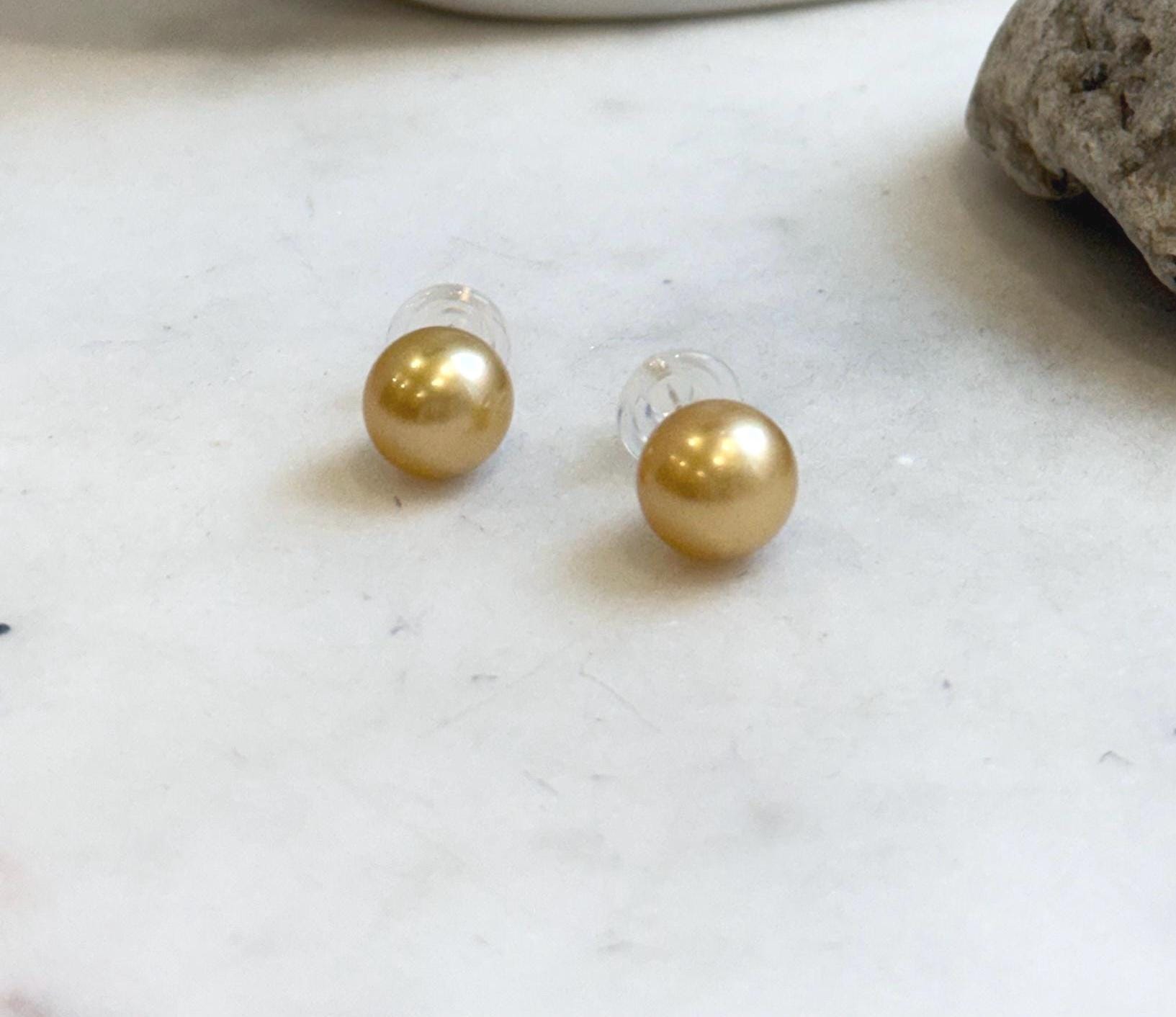 Elly’s Au750 18K Gold 11.1mm South sea deep golden Pearls Earrings Studs: Extreme luster mirrored, 18k gold minimalist earrings.