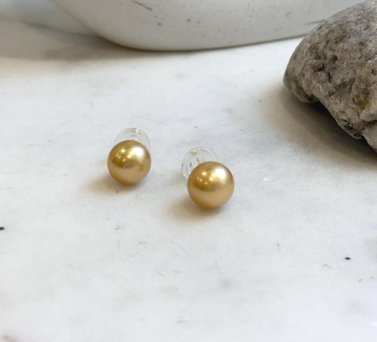 Elly’s Au750 18K Gold 11.1mm South sea deep golden Pearls Earrings Studs: Extreme luster mirrored, 18k gold minimalist earrings.