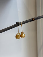 Elly’s 10.9mm Genius South sea deep gold ocean Pearls Earrings hooks: Extreme luster, 3.7cm, S925 silver w/gold plated earrings hooks. gift for her, cool golden pearls earrings