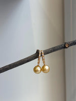 Elly’s 10.5mm South sea ultra golden Pearls Earrings hoops: Strong luster, 2.8cm high, S925 silver cool earrings hoops. gift for her holiday