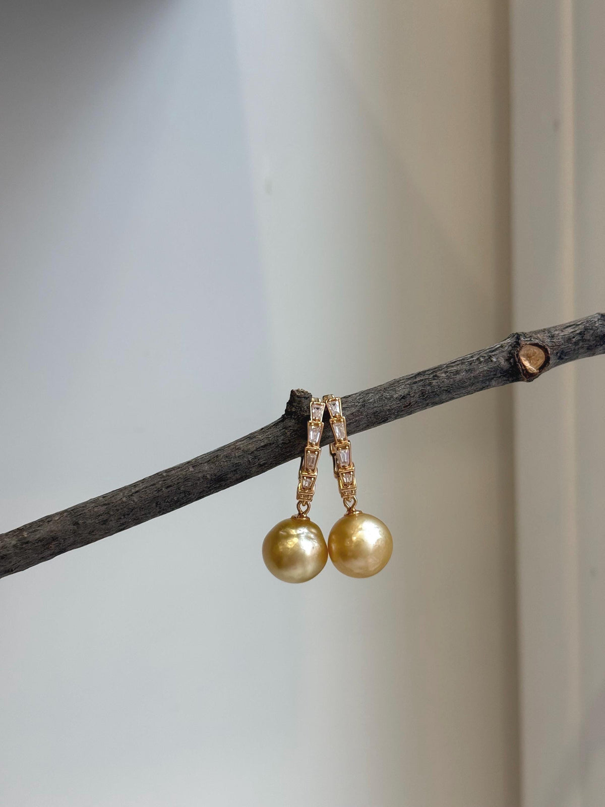 Elly’s 10.5mm South sea ultra golden Pearls Earrings hoops: Strong luster, 2.8cm high, S925 silver cool earrings hoops. gift for her Graduation