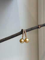 Elly’s 10.5mm South sea ultra golden Pearls Earrings hoops: Strong luster, 2.8cm high, S925 silver cool earrings hoops. gift for her Graduation