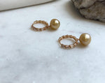 Elly’s 10.5mm South sea ultra golden Pearls Earrings hoops: Strong luster, 2.8cm high, S925 silver cool earrings hoops. gift for her