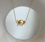 Elly’s 11.3mm South Sea ultra Golden Ocean Pearl Pendant necklace set: Extreme luster mirrored, s925 silver chain set.gift for her holiday