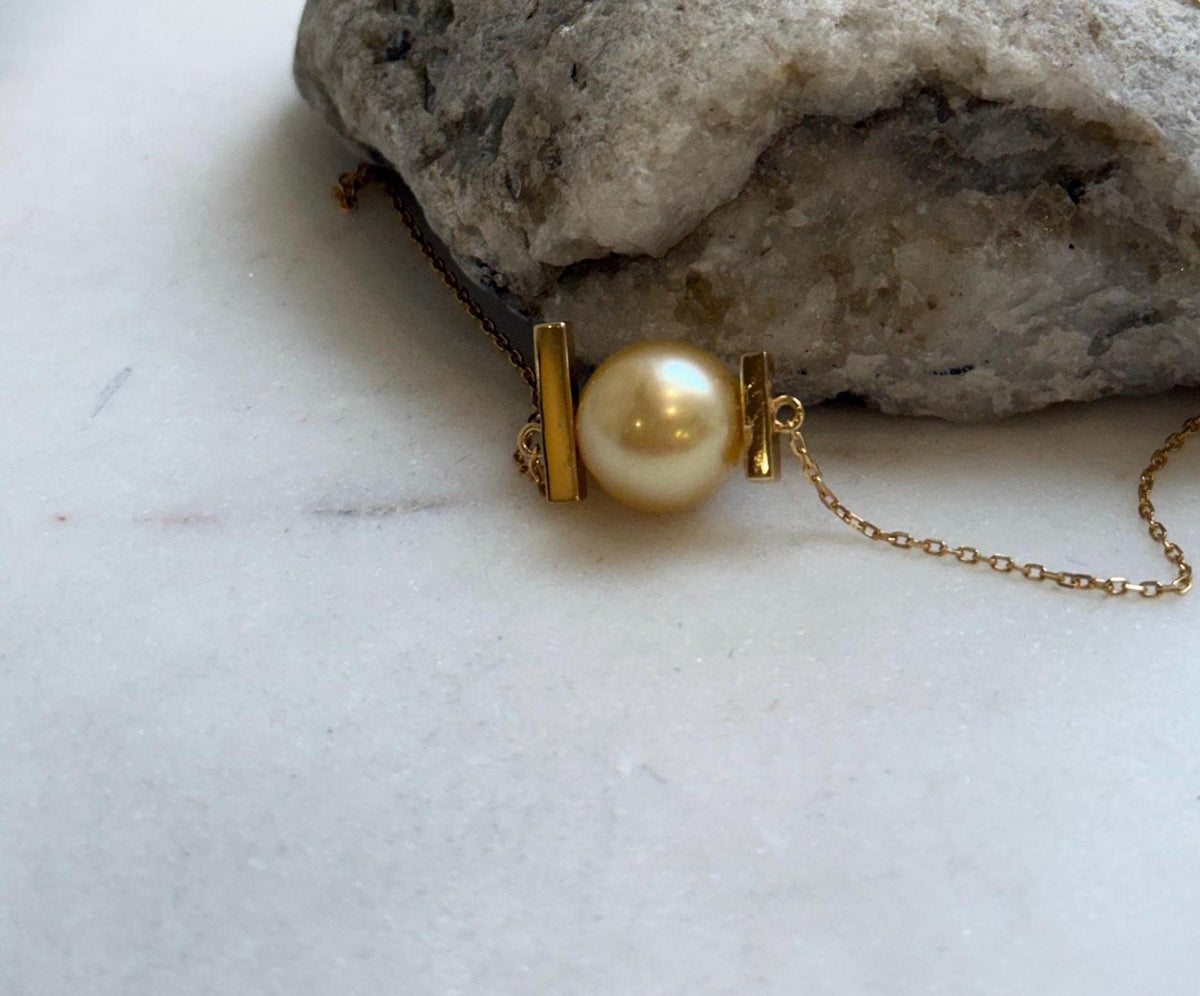 Elly’s 11.3mm South Sea ultra Golden Ocean Pearl Pendant necklace set: Extreme luster mirrored, s925 silver chain set.gift for her