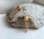 Elly’s 9.2mm Freshwater Edison deep golden pearls vintage Earrings Chandeliers: Extreme luster mirrored, s925 silver earrings.Pearl Jewelry idea, daily earrings